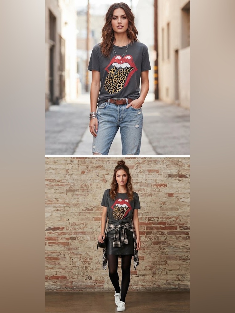Daydreamer Black Graphic Tee with Red Lips and Leopard Tongue
